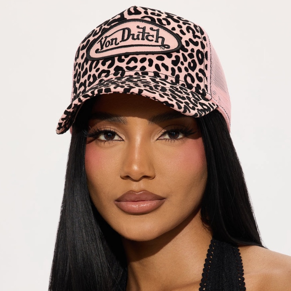 Von Dutch Pink Leopard Print Mesh Trucker Hat